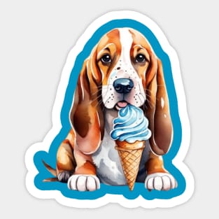 Cute dog basset hound eating ice cream cone gift ideas for all Sticker